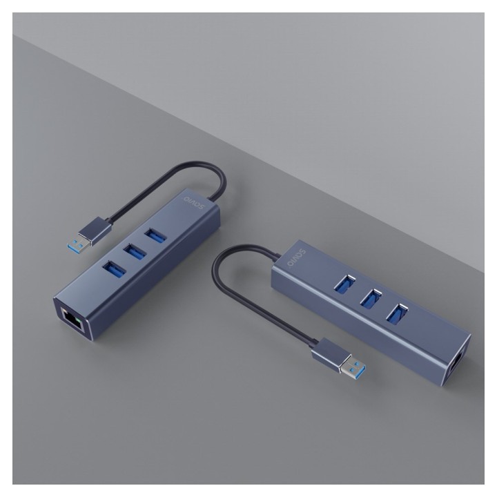 Savio AK-57 USB-A - 3 x USB-A HUB con adattatore RJ-45 Gigabit Ethernet 5000 Mbit/s grigio USB 3.2 Gen 1 (3.1 Gen 1) Micro-B 500