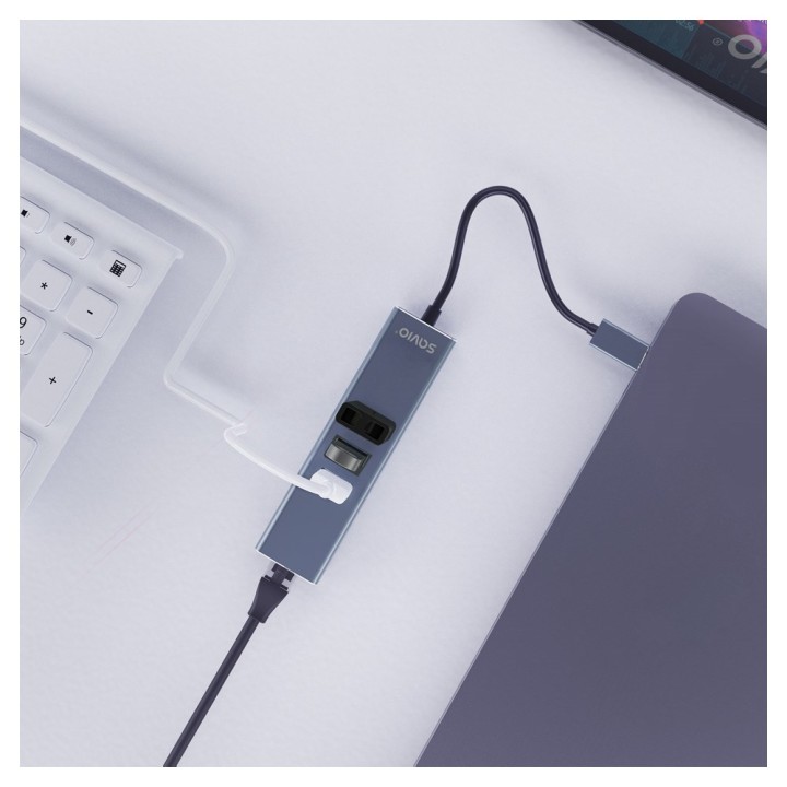 Savio AK-57 USB-A - 3 x USB-A HUB con adattatore RJ-45 Gigabit Ethernet 5000 Mbit/s grigio USB 3.2 Gen 1 (3.1 Gen 1) Micro-B 500