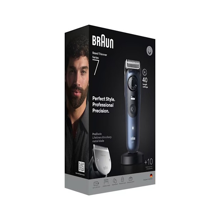 Braun BeardTrimmer 7 BT7540 Rasoio per barba a batteria 40 2 cm Bagnato & Asciutto Nero Blu