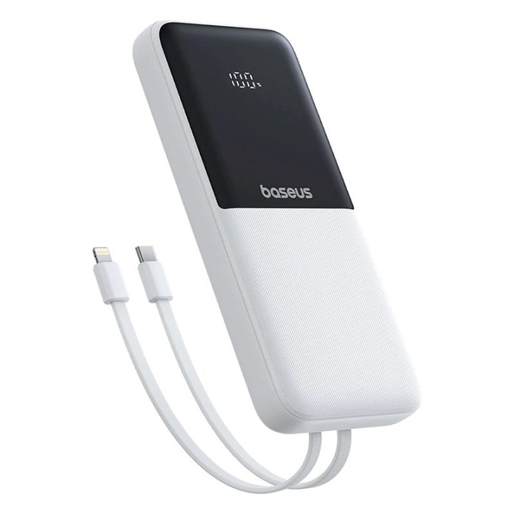Baseus Lipow Power Bank 10000mAh 22.5W con due cavi integrati (con cavo Baseus Simple USB-A - USB-C 3A 20cm) - Bianco