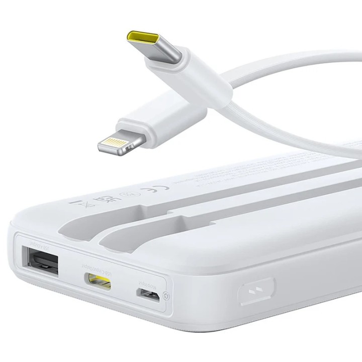 Baseus Lipow Power Bank 10000mAh 22.5W con due cavi integrati (con cavo Baseus Simple USB-A - USB-C 3A 20cm) - Bianco