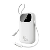 Baseus EnerFill FC31 QPow3 10000mAh 45W Power Bank con Display Digitale e 2 Cavi USB-C Integrati – Bianco