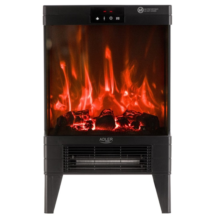 Camino elettrico ADLER AD 7755 2 impostazioni calore: 1000W / 2000W | 3D effetto fiamma | Termostato Nero