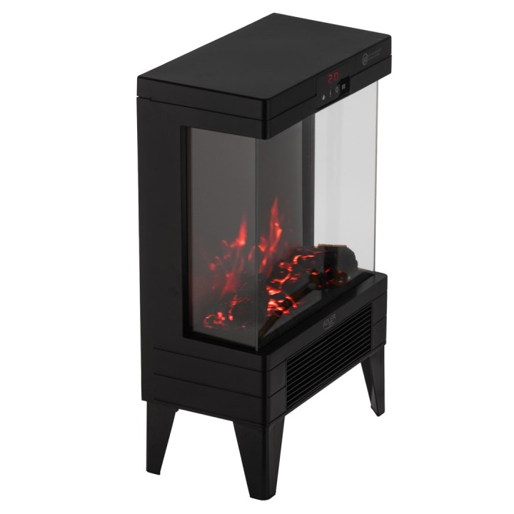 Camino elettrico ADLER AD 7755 2 impostazioni calore: 1000W / 2000W | 3D effetto fiamma | Termostato Nero