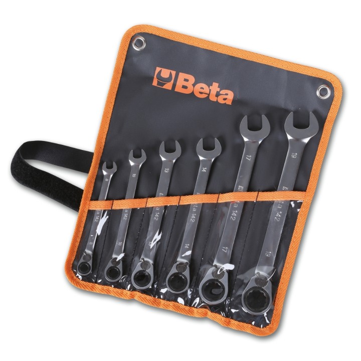 Beta 142/B6 Serie di 6 chiavi combinate a cricchetto reversibile (art. 142) in busta 001420066
