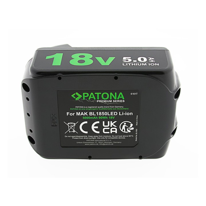 PATONA Batteria Premium per Makita BL1850LED (18V 5.0Ah LED) nero