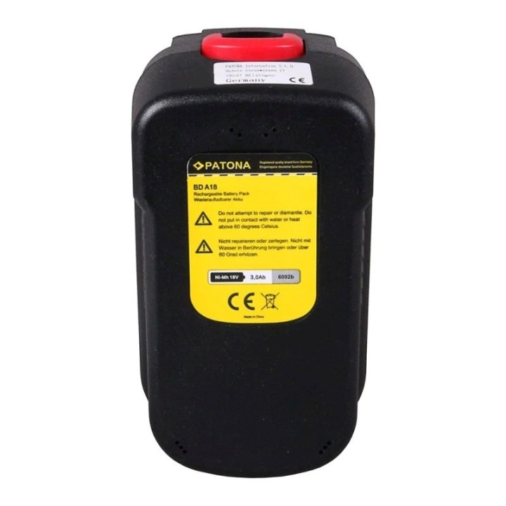 PATONA Batteria di ricambio Black & Decker 244760-00 A1718 A18 18 V 3000 mAh Ni-MH nero