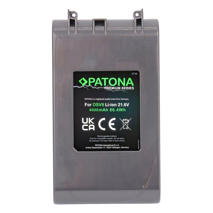 PATONA Batteria di ricambio Dyson V8 21.6 V 4000 mAh Li-Ion