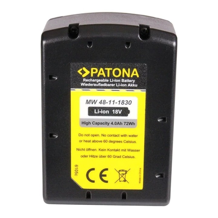 PATONA Batteria di ricambio Milwaukee M18 2696-24 48-11-1828 18 V 4000 mAh Li-Ion nero