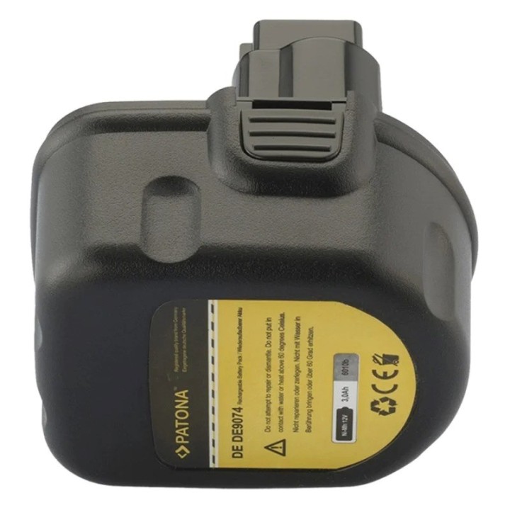 Patona Batteria di ricambio per DeWalt DE9071 DE9072 Black & Decker Würth 12V 3000mAh Ni-MH nero