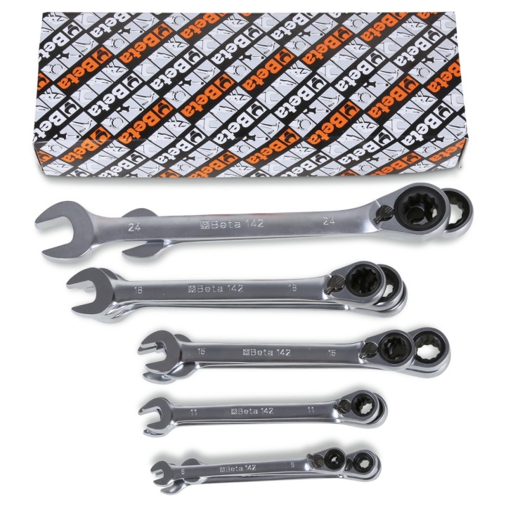 Beta 142/S15 Serie di 15 chiavi combinate a cricchetto reversibile (art. 142) 001420074