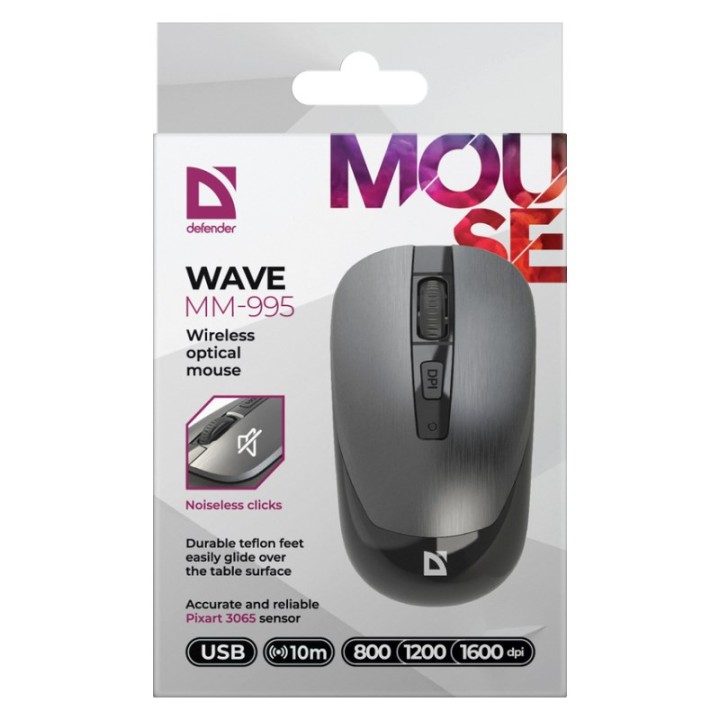 DEFENDER MOUSE WIRELESS WAVE ARGENTO 52993