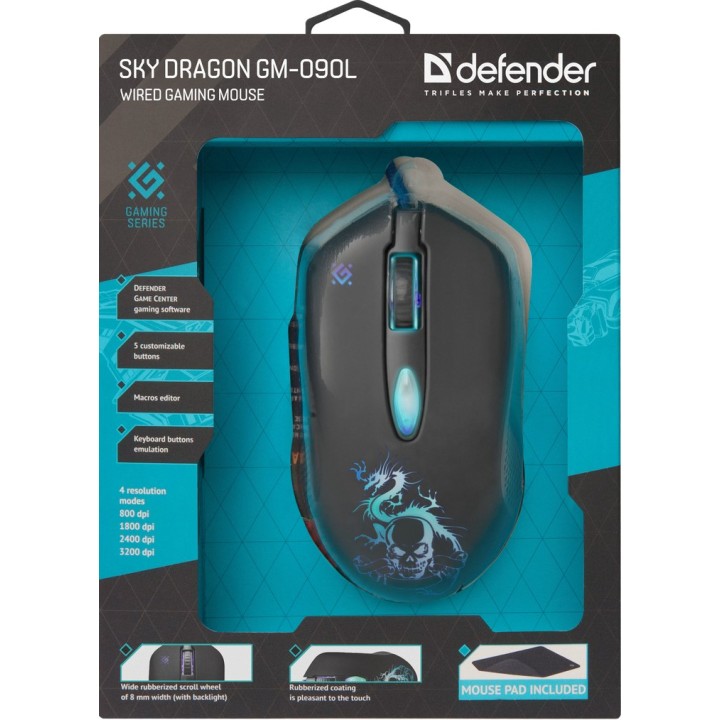 Defender GM-090L mouse destrorso USB Type-A ottico 3200 DPI