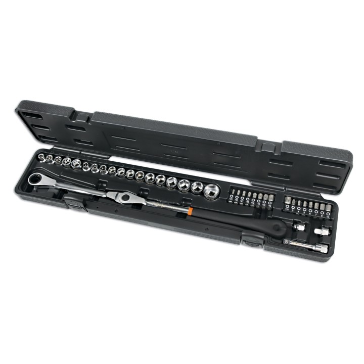 Beta 1477/C38 Kit chiave a cricchetto orientabile con bussole ribassate per tendicinghia 014770338