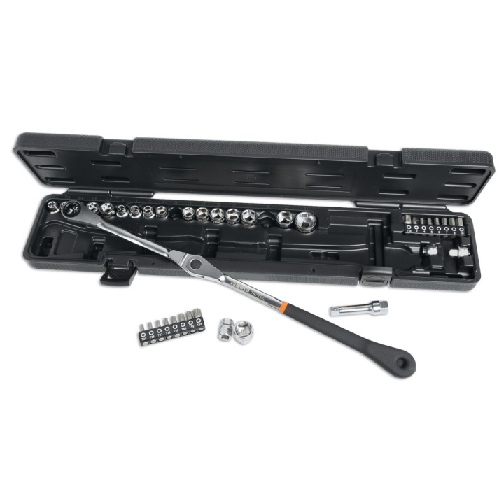 Beta 1477/C38 Kit chiave a cricchetto orientabile con bussole ribassate per tendicinghia 014770338