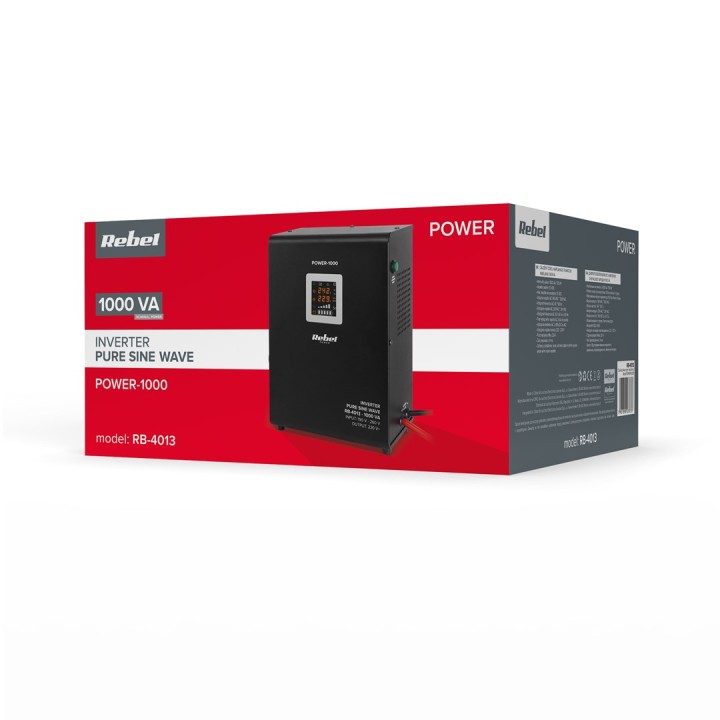 Rebel POWER-1000 alimentatore di emergenza a parete – inverter a onda sinusoidale pura con funzione di ricarica 12V 230V 1000VA/