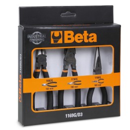 Beta 1169G/D3 Assortimento di 1 pinza universale, 1 pinza becchi mezzotondi lunghi e 1 tronchese, con 2 strati di PVC antiscivol