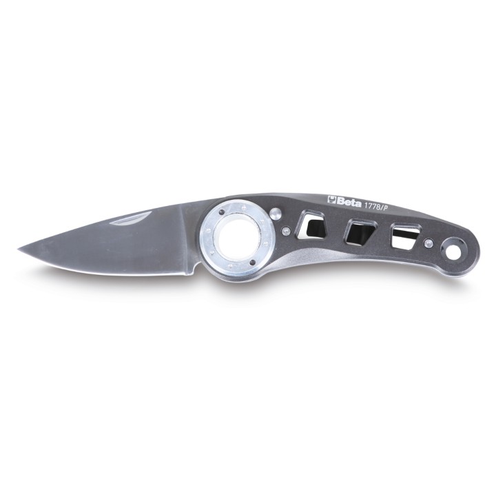 Beta 1778P Coltello a serramanico lama ed impugnatura in acciaio inossidabile a alluminio, con apertura a pulsante 017780088