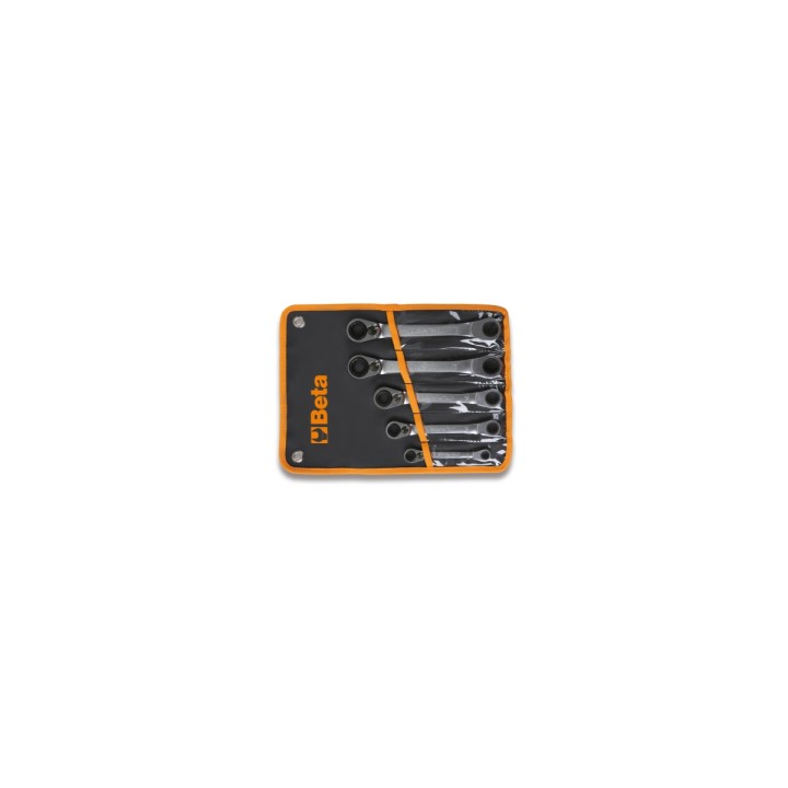 Beta 195P/B5 Serie di 5 chiavi poligonali doppie piegate a 15° a cricchetto reversibile (art. 195P) in busta di Nylon 001950266