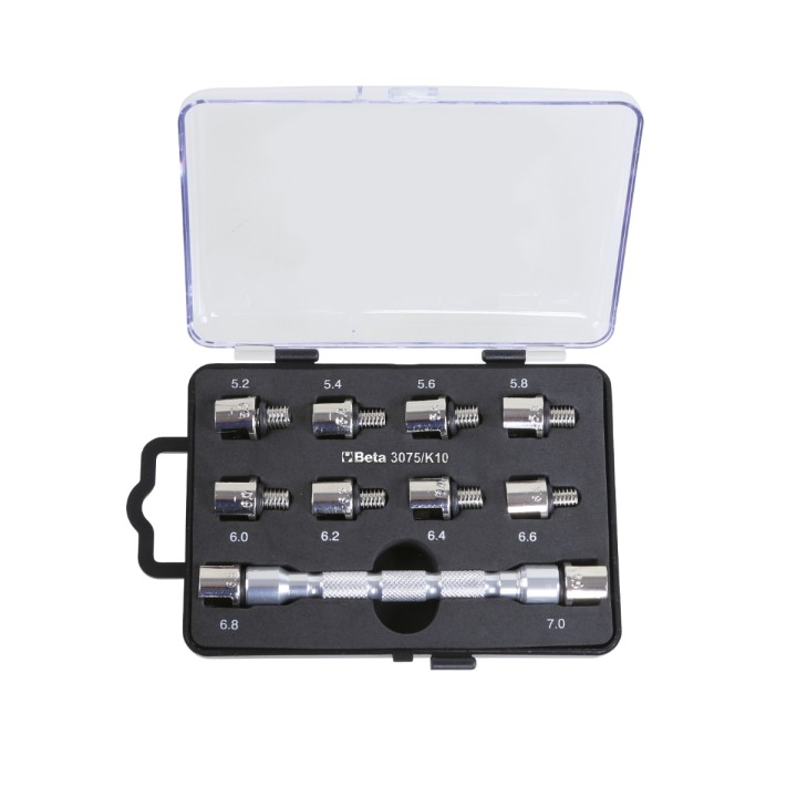 Beta 3075/K10 Set chiave universale a testina intercambiabile e 10 inserti, per serraggio raggi ruote 030750410