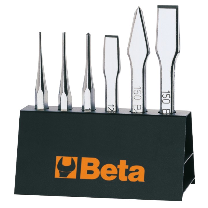 Beta 38/SP6 Serie di 6 punzoni (art. 30), bulini (art. 32), scalpelli piatti (art. 34) e ugnetti (art. 36), con supporto 0003800