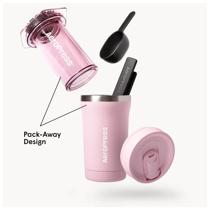 AEROPRESS Go Plus caffettiera con tazza termica rosa 475 ml