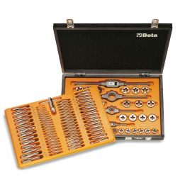 Beta 446/C110 Assortimento di maschi e filiere con accessori in acciaio al cromo filettatura metrica in cassetta di legno 004460