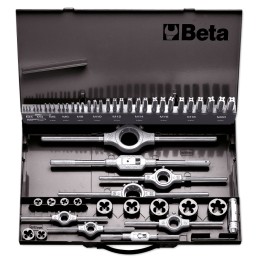 Beta 447/C53 Assortimento di maschi e filiere con accessori in acciaio HSS filettatura metrica in cassetta metallica 004470060