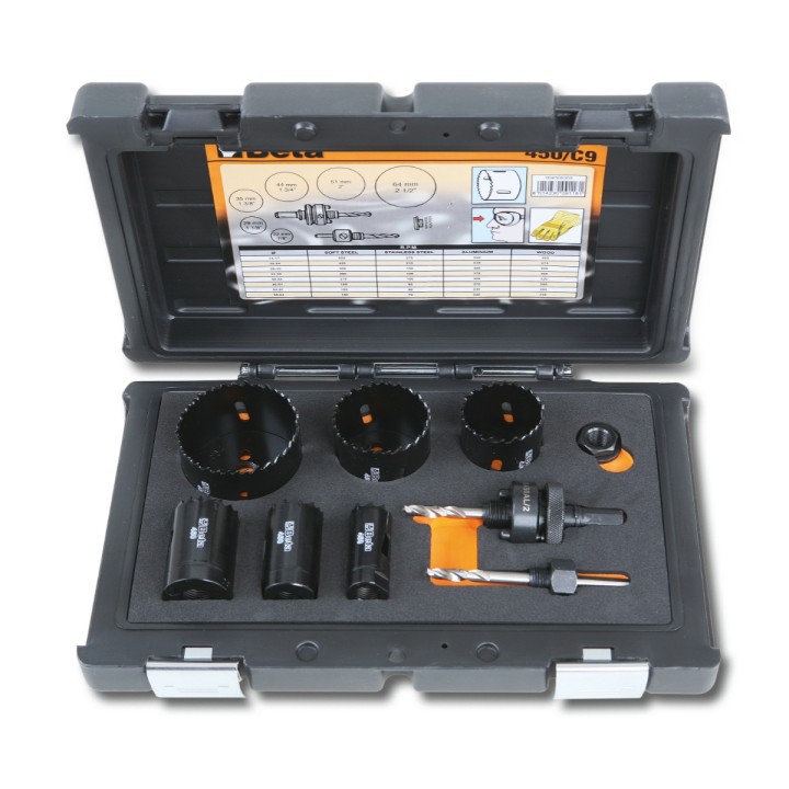 Beta 450/C9 Assortimento di seghe a tazza con accessori per elettricisti in cassetta di plastica antiurto 004500305