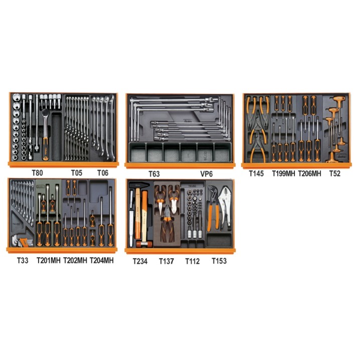 Beta 5904VG/5T Assortimento di 153 utensili per autoriparazione in termoformato rigido in ABS 059041196