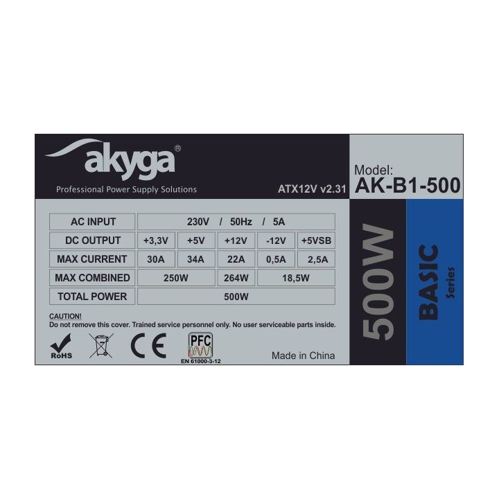 Akyga AK-B1-500 Alimentatore 500 W 20+4 pin ATX ATX grigio