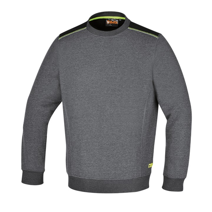 Beta 7642G XL Felpa girocollo con inserti neri sulle spalle e dettaglio verde fluo 076420004