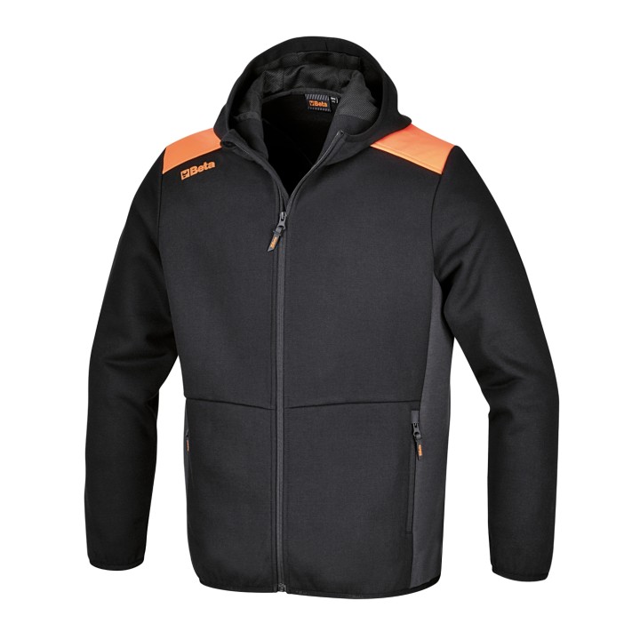 Beta 7566NG M Felpa zip lunga con cappuccio, nera con inserti in grigio antracite 075660402