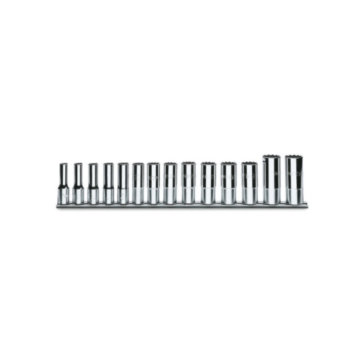 Beta 910AL/SB14 Serie di 14 chiavi a bussola a mano lunghe bocca esagonale (art. 910AL) su supporto 009100174