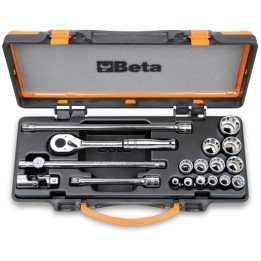 Beta 910AS/MBM-C18 Assortimento di 13 chiavi a bussola a mano poligonali e 5 accessori in cassetta di lamiera 009100926