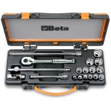 Beta 910AS/MBM-C18 Assortimento di 13 chiavi a bussola a mano poligonali e 5 accessori in cassetta di lamiera 009100926