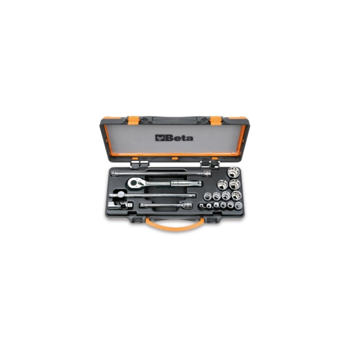 Beta 910AS/MBM-C18 Assortimento di 13 chiavi a bussola a mano poligonali e 5 accessori in cassetta di lamiera 009100926