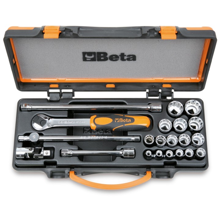 Beta 910B/C16 Assortimento di 16 chiavi a bussola a mano poligonali e 5 accessori in cassetta di lamiera 009100937