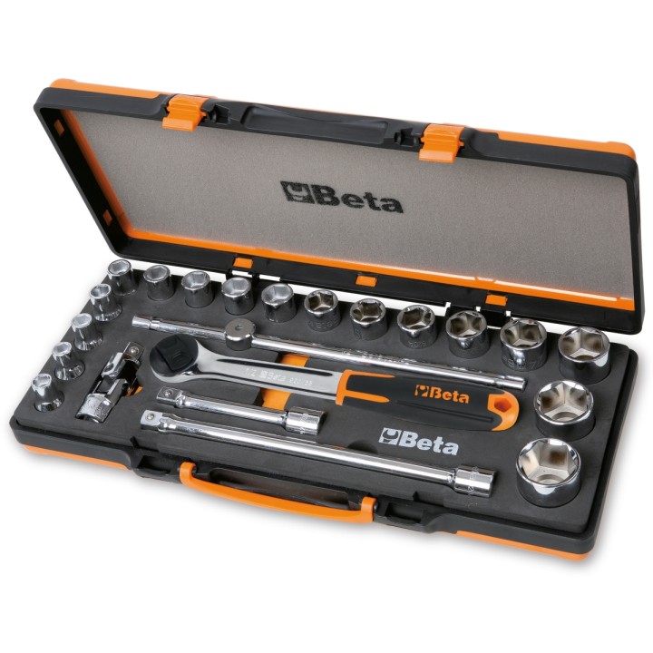 Beta 920A/C17M Assortimento di 17 chiavi a bussola a mano esagonali e 5 accessori in termoformato morbido, in cassetta di lamier