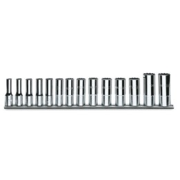 Beta 910BL/SB14 Serie di 14 chiavi a bussola a mano lunghe bocca poligonale (art. 910BL) su supporto 009100340
