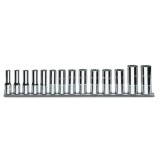 Beta 910BL/SB14 Serie di 14 chiavi a bussola a mano lunghe bocca poligonale (art. 910BL) su supporto 009100340