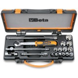 Beta 910AS/C13 Assortimento 13 chiavi a bussola a mano poligonali e 5 accessori in cassetta di lamiera 009100925