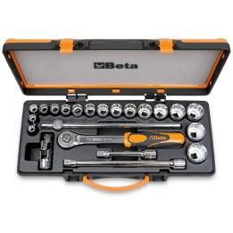 Beta 920AS/C17X Assortimento di 17 chiavi a bussola a mano poligonali e 5 accessori in cassetta di lamiera 009200942