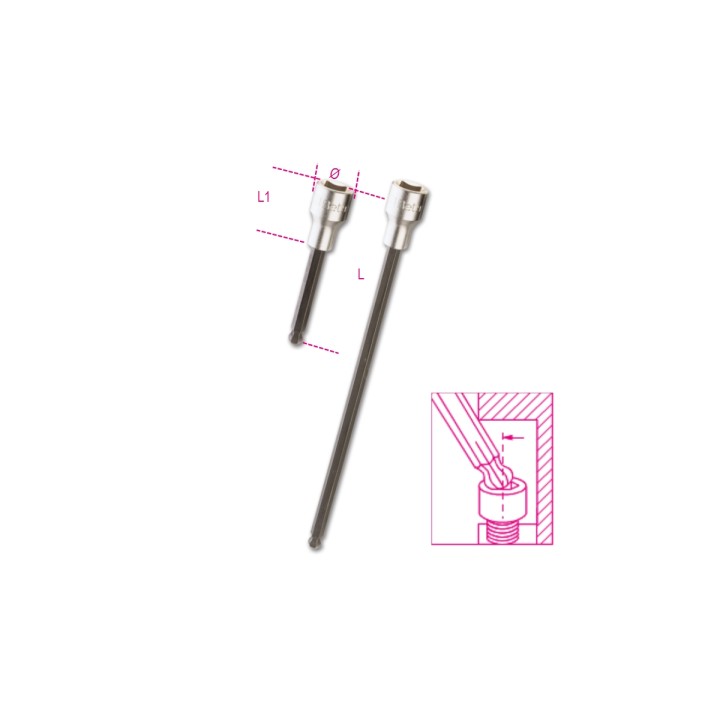 Beta 920BP 7L Chiavi a bussola a mano maschio esagonale con estremità sferica con quadro femmina 1/2" cromate - inserti bruniti 