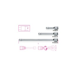 Beta 910AN/250 Prolunghe a mano con attacchi quadri maschio e femmina 3/8" angolari cromate 009100829