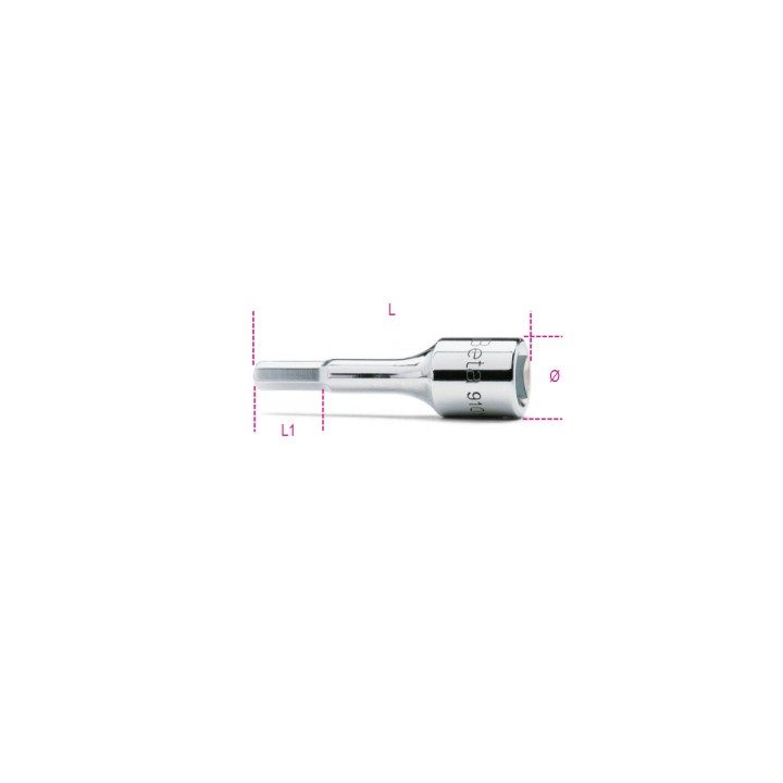 Beta 910ME 5 Chiavi a bussola a mano maschio esagonale con attacco quadro femmina 3/8" cromate 009100505
