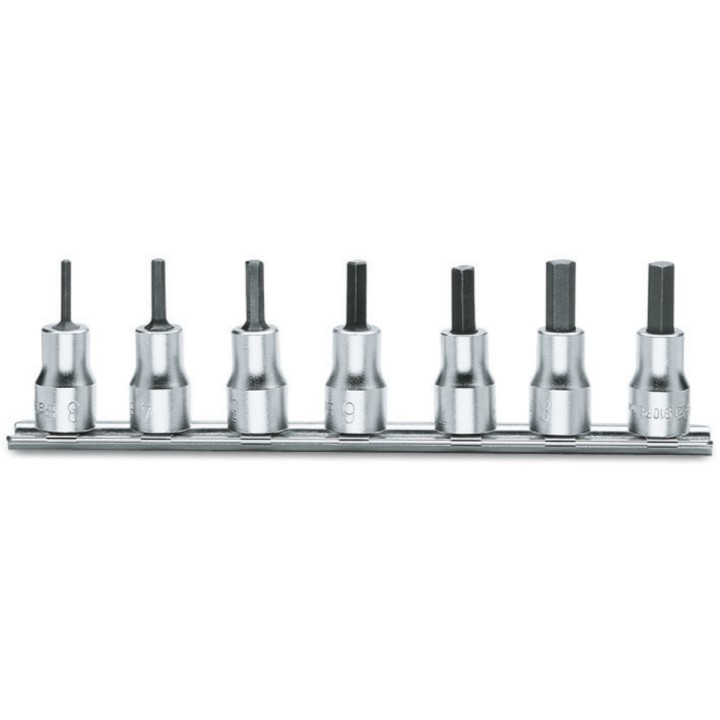 Beta 910PE/SB7 Serie di 7 chiavi a bussola maschio esagonale (art. 910PE) su supporto 009100503