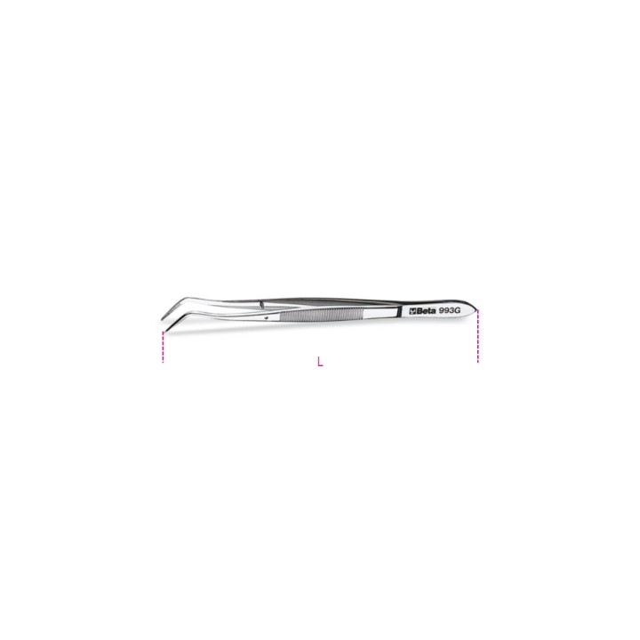Beta 993G Pinzetta a molla con perno a punte curve a gomito zigrinate in acciaio inossidabile 009930030