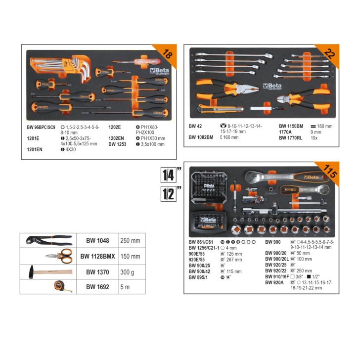 Beta BW 2200E/N Cassettiera portatile con assortimento di 159 utensili in vassoio morbido in EVA 022006211