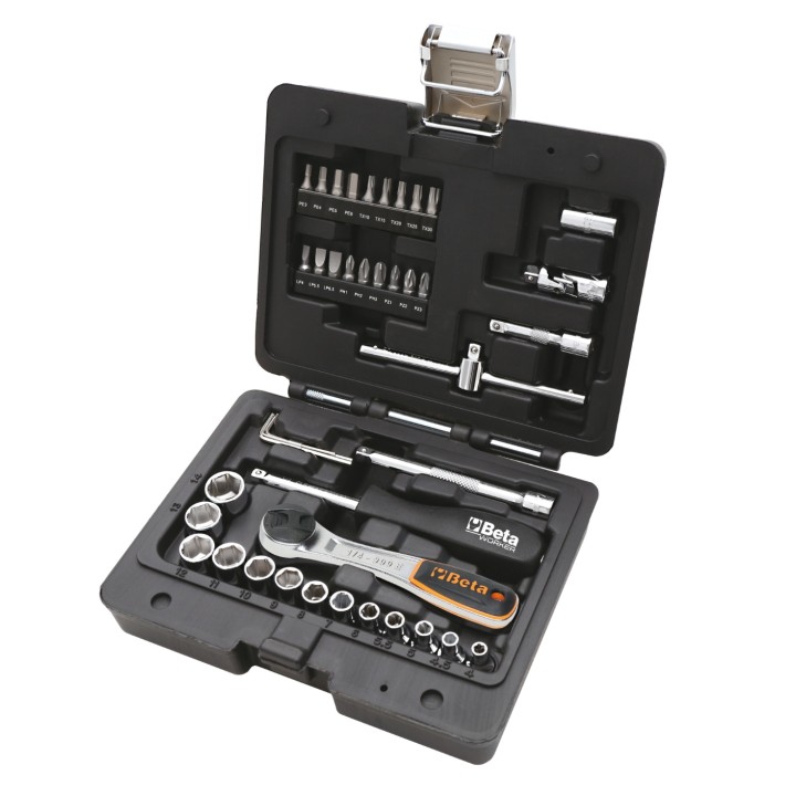 Beta BW 903E/C42 Assortimento di 13 chiavi a bussola esagonali, 18 inserti per avvitatori, 4 chiavi maschio esagonale piegate e 